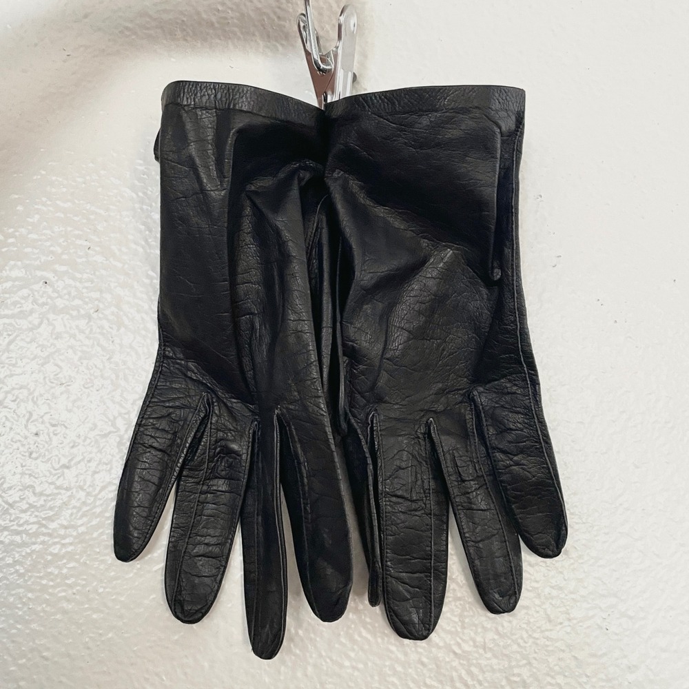 Vintage Black Leather Gloves Wrist Length Minimalist Formal Driving Size Small